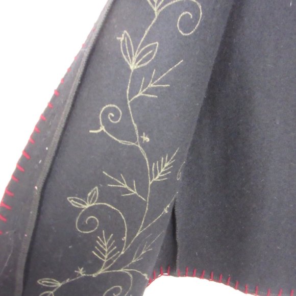 Lemon Grass Vest Vintage Black Fall Wool Blend Appliqued Flowers Autumn Medium - Picture 10 of 10